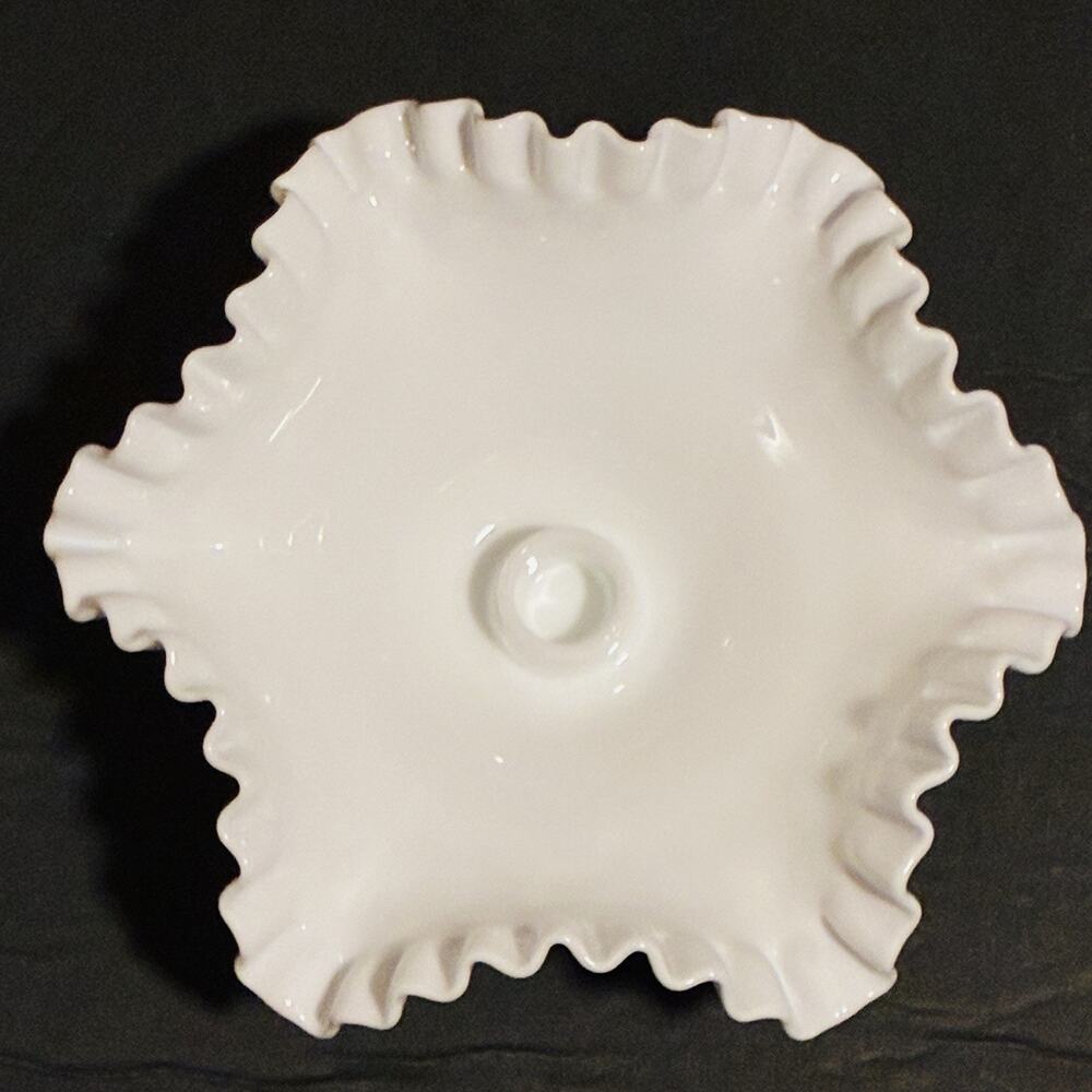 Fenton Hobnail Milk Glass Candle Holder White Ruffled Edge Vintage Decor